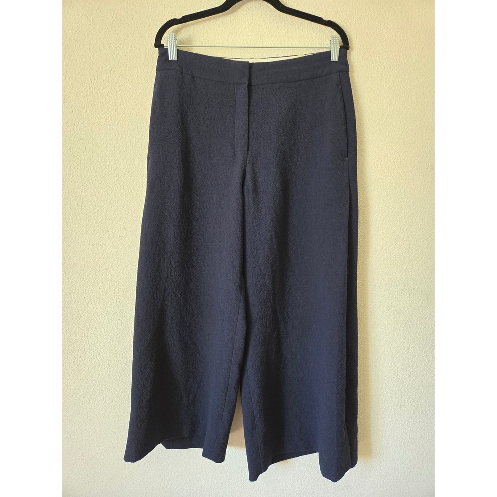 MM.LaFleur Womens 8 Pants Culotte Navy Blue Wide Leg High Rise Side Pleat Crepe - Picture 2 of 12